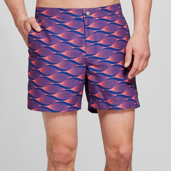 Goodfellow & Co NWT Men's 6" Pinstripe Snap Swim Trunks - Navy Geometric 42 - Picture 1 of 9